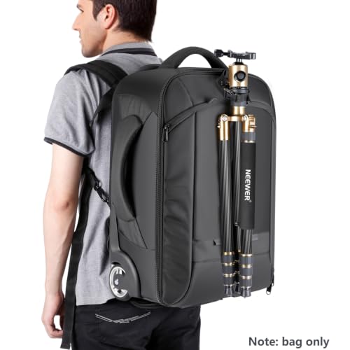 Neewer 2-in-1 Rolling Camera Bag Backpack Suitcase Style Convertible with Double Handle, Shockproof Trolley Case with Removable Padded for SLR/DSLR Cameras Tripod Lenses (Black/Red) - style: Nw3300-r