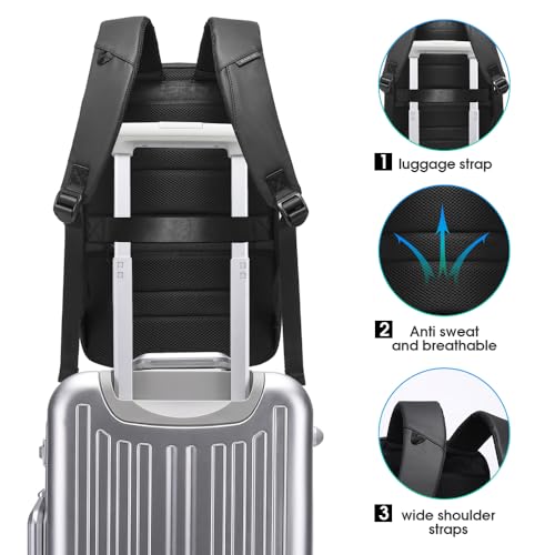 BANGE Business Backpack,Laptop Backpack with USB Charging Port, Slim Business Backpacks Fit for 15.6 INCH,Men Traveling Backpackfor Men and Women - color: Black