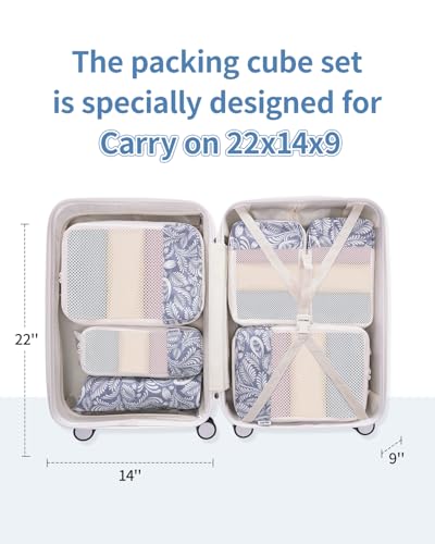 Narwey Compression Packing Cubes for Travel, Cute Luggage Organizer Bags - color: Y-Blue Leaf