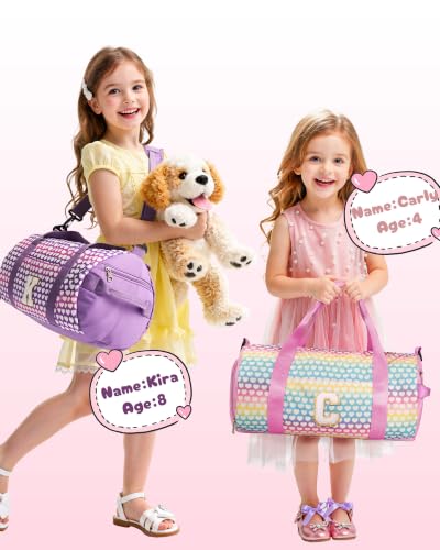 Birthday Gift for 8 Year Old Girls, Initial Kids Travel Duffle Bag - color: Rainbow Blue, style: B