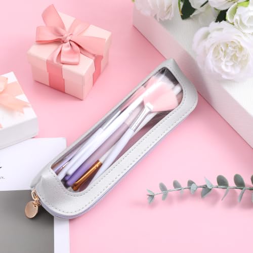 Psyqtsuary Clear Small Makeup Bag, PU Leather Small Cosmetic Bag for Purse - color: Silver