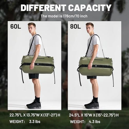 MIER Large Waterproof Duffel Bag - 60L/80L Dry Bag Backpack - color: Army Green, size: 60L