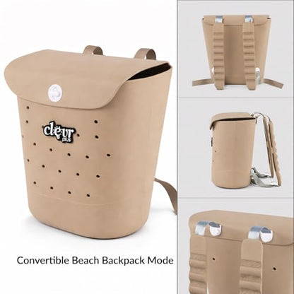 ClevrPlus Convertible Beach Tote Backpack, Grey – Waterproof EVA Beach Bag with Removable Straps & Lid - color: Brown