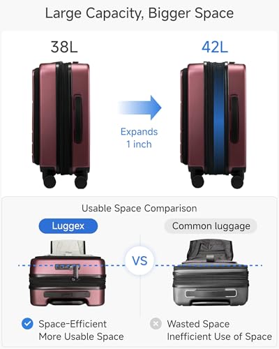 LUGGEX Front Pocket Expandable Carry On Luggage, Cherry, 20" - color: Cherry, size: 20 Inch