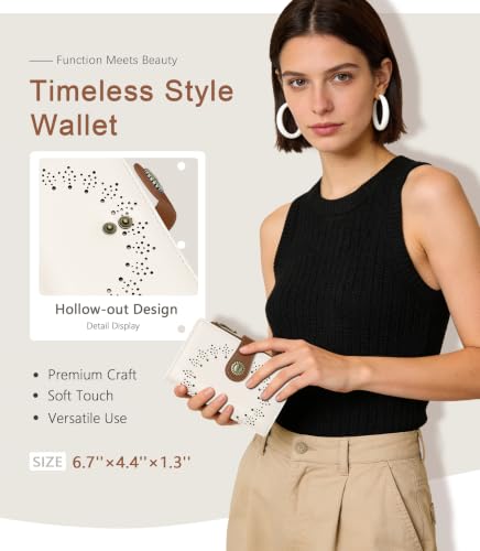 Beige Brown Wallet Women RFID, Passport Holder, Credit Card Holder - color: Black & Brown