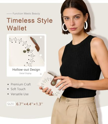 Beige Brown Wallet Women RFID, Passport Holder, Credit Card Holder - color: Black & Brown