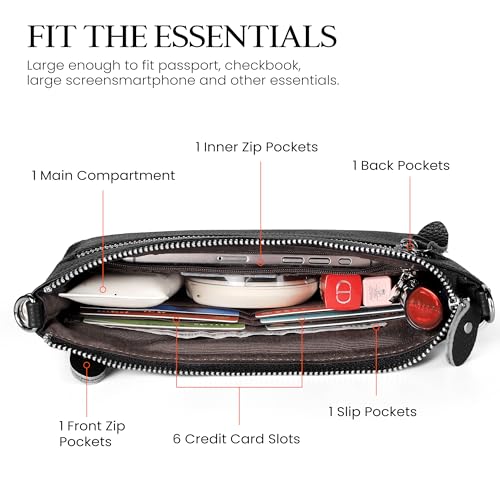 befen Genuine Leather Wristlet Clutch Wallet Purses with RFID Blocking | Small Crossbody Bags Shoulder Handbag for Women, Genuine Leather Wristlet Clutch Wallet Purses with RFID Blocking - color: Black