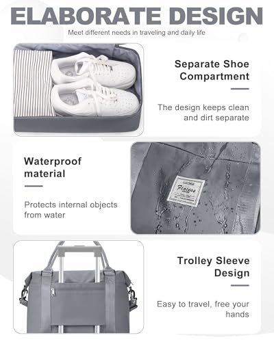 Travel Duffel Weekender Bag Women Tote Carry On Bags With Shoe Compartment - color: H10-SlateGrey, size: Large