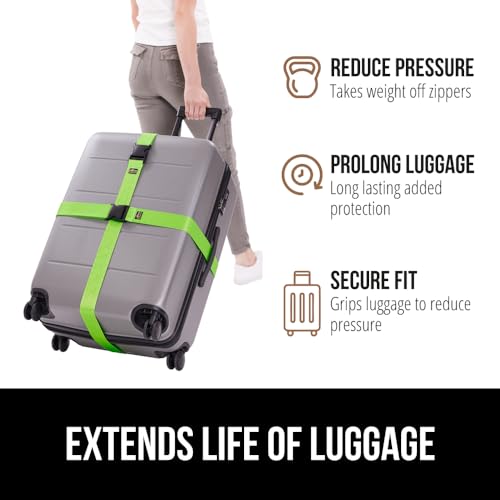 GORILLA GRIP Heavy Duty Luggage Straps for Suitcase, 2 Pack Green - color: Green