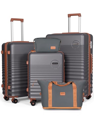 CONCEPTEN Luggage Sets 5 Piece, ABS+PC Hardshell Suitcases with Wheels - color: Grey, size: 5 Piece Sets (20/24/28/Db/Tb)