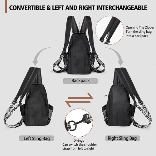 Geestock Convertible Sling Bag Crossbody Backpack for Women Men, Black - color: Black, size: Large