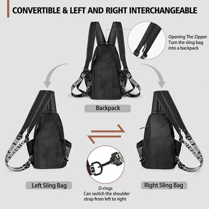 Geestock Convertible Sling Bag Crossbody Backpack for Women Men, Black - color: Black, size: Large