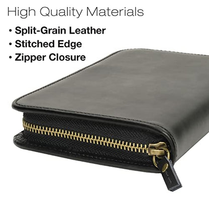 Excello Global Products Leather Travel Wallet & Passport Holder, Black Split Grain Leather - color: Black (Split Grain)