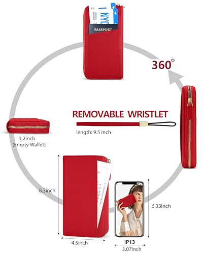 Large Wallet for Women, Clutch Wallet with Passport Holder - color: Red