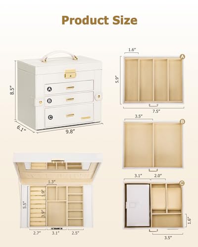 Homde 2 in 1 Jewelry Box for Women: 4-Layer with Travel Case