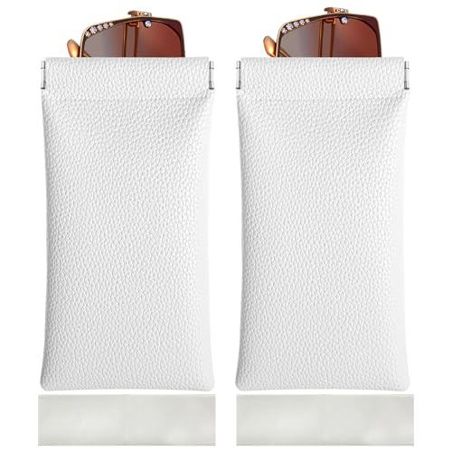RayLove 2 Pack Glasses Case Soft Eyeglass Case For Women Men Squeeze Top Sunglasses Pouch Travel With Cleaning Cloth - color: White