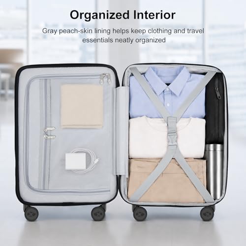 Carry On Luggage 22x14x9 Airline Approved with Front Pocket, Black - color: Black