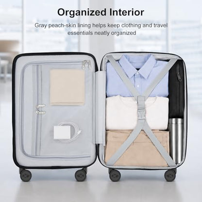 Carry On Luggage 22x14x9 Airline Approved with Front Pocket, Black - color: Black