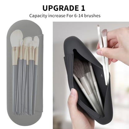 2 IN 1 Silicone Makeup Brush Holder with Beauty Make Up Sponge Holder Case | Soft Portable Cosmetic Face Brushes Holder with Upgrade Anti-Fall Out Magnetic Closure - Grey - color: Grey, style: Brush Holder & Case