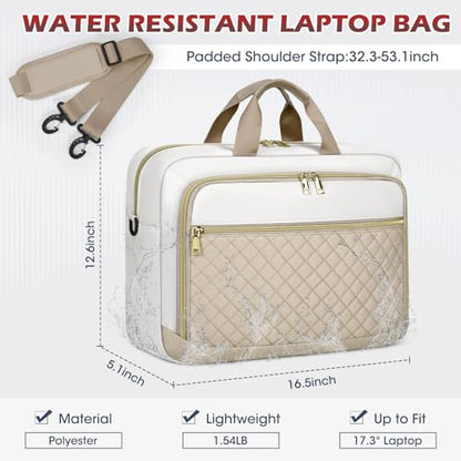NEWHEY Laptop Bag 17.3 Inch Laptop Briefcase for Women Large Computer Bag - color: Khaki&beige, size: 17 inch