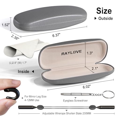 RayLove Unisex Hard Shell Eyeglasses Cases, Protective Case For Glasses - color: 2, Grey Grey-litchi Texture