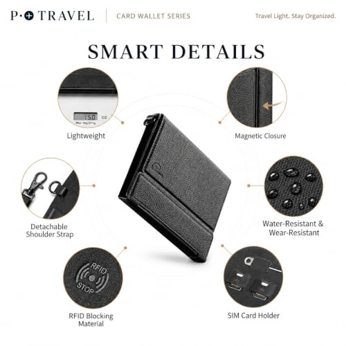 RFID Passport Card Wallet, Slim PU Leather Holder with Strap & 2 SIM Slots - color: black pro