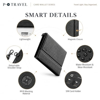 RFID Passport Card Wallet, Slim PU Leather Holder with Strap & 2 SIM Slots - color: black pro