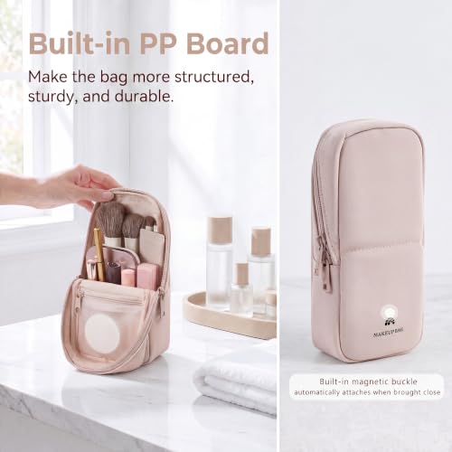 RSRSLEII Small Standing Makeup Bag, Wipe-Clean Brush Holder (02Mist Pink) - color: 02Mist Pink