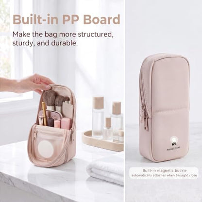 RSRSLEII Small Standing Makeup Bag, Wipe-Clean Brush Holder (02Mist Pink) - color: 02Mist Pink