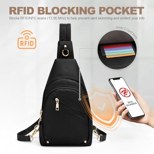 SYTRAH Anti Theft Sling Bag for Women, RFID Crossbody Purses Travel - color: Black
