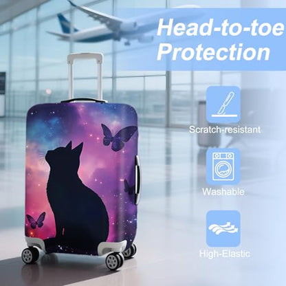 ANNA QUEEN Travel Luggage Cover Suitcase Protector Suitcase Cover Anti-Scratch,Stretchable Bag Cover Washable Durable Polyester - color: Black Cat, size: L(fits 28-30Inch suitcase)