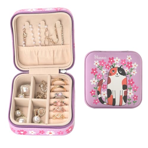 shunmei Mini Travel Jewelry Box, Personalised Pattern, Pink Cat - style: Pink Cat