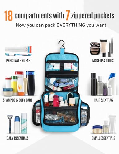 VENTURE 4TH Hanging Travel Toiletry Bag 18 Compartments - Tiffany Blue - color: Tiffany Blue
