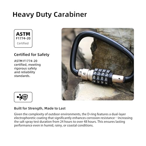 Carabiner Heavy Duty Combination Lock with 4.5 ft Retractable Cable, Locking Large Carabiner D Ring, for Motorcycle Helmet Lock, Chain Link, Hammock Hook, Outdoor Climbing Gear Anti Theft - color: Gold, style: D Ring