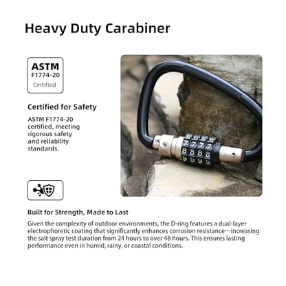 Carabiner Heavy Duty Combination Lock with 4.5 ft Retractable Cable, Locking Large Carabiner D Ring, for Motorcycle Helmet Lock, Chain Link, Hammock Hook, Outdoor Climbing Gear Anti Theft - color: Gold, style: D Ring