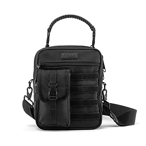 Fitdom Small Tactical Messenger Bag for Men, EDC Sling Crossbody Waist Pack | Water & Cut Resistant Fabric, 5 Compartments, MOLLE Webbing & D-Rings with Sling, Crossbody, Shoulder & Waist Carry Options - style: Concealed Carry