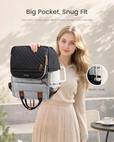 LOVEVOOK Laptop Backpack Women Quilted Teacher Nurse Work Backpack Purse - color: Black Gray, size: 15.6 inch-Cup