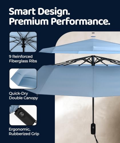 Windproof Travel Umbrella - Compact & Withstands Winds up to 100MPH, Strongest Premium Auto Folding Umbrella for Rain and Sun - Durable, Light & Portable for Women & Men, Fits Backpack & Cars - color: Slate Blue