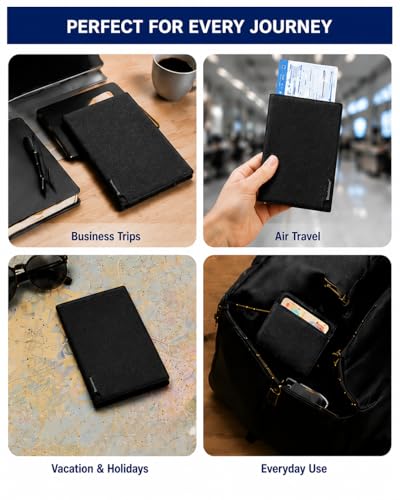 Brookstone RFID 차단 여권 커버, 슬림 여행용 문서 홀더 - color: 블랙.