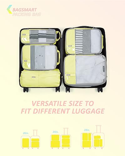 BAGSMART Compression Packing Cubes for Travel Essentials - color: Sunray Yellow, size: Set of 6