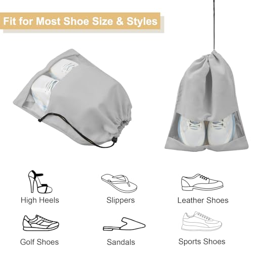 4 Pcs Shoe Bags for Travel with Clear TPU Window & Drawstring Closure - color: Grey