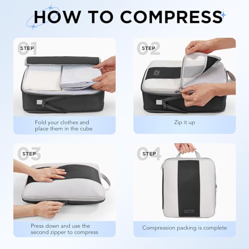 OlarHike 8 Set Compression Packing Cubes for Travel Essentials,Compressible Expandable Space Saver Bags for Organizing Clothes,Luggage Suitcase Garment Bags with Over 1000 pcs Mesh Holes(Black) - color: Black