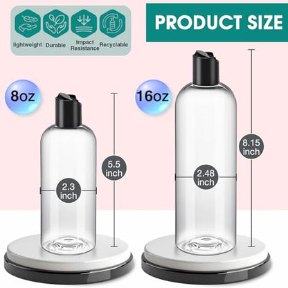 6Pcs 8 oz Clear Plastic Travel Bottles with Black Disc Top Caps for Travel - color: Clear, size: 6 Packs