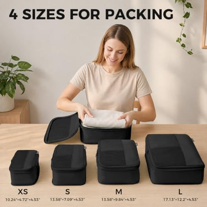 4 Piece Compression Packing Cubes for 3–7 Day Travel, Jet Black - color: Jet Black, size: 4 Pack