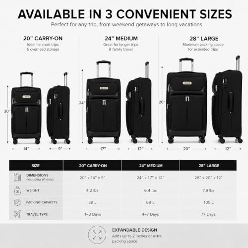 IZOD Ocean 3 Piece Softside Luggage Set with Spinner Wheels - color: Black