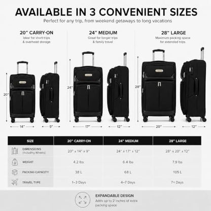 IZOD Ocean 3 Piece Softside Luggage Set with Spinner Wheels - color: Black