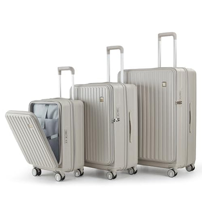 TRAVELEO 4 Piece Expandable Hardshell Pink Luggage Sets with Spinner Wheels, Lightweight Travel Suitcase Set with TSA Locks, 20 inch Carry On for Women (Light Beige, 3 Piece Set) - color: Light Beige, size: 3 Piece Set