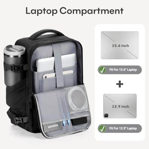 mibasies Travel Backpack for Women & Men 40L，Carry On Bag Flight Approved - color: Black, size: X-Large