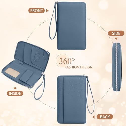 RFID Passport Holder for Travel Family with Coin Pocket, Blue - color: Blue