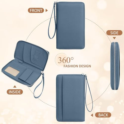 RFID Passport Holder for Travel Family with Coin Pocket, Blue - color: Blue